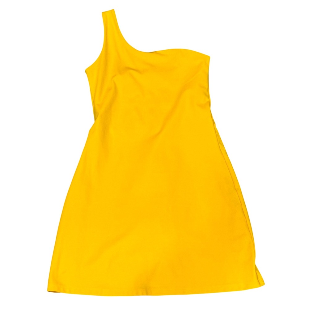 Girlfriend Collective Bianca One-Shoulder Dress Built-in Shorts Small - Yellow - Picture 2 of 10